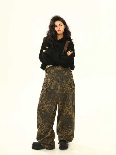 Pantalón Cargo Leopardo con Tirantes Ancho Pierna Suelta - Image 5