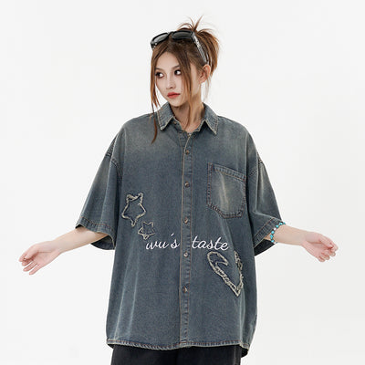 Camisa Denim Punk de Manga Corta para Hombre - Image 11
