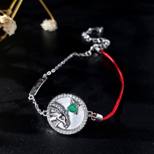 Pulsera Plata S925 Diseño Exclusivo Esmeralda para Mujer Signo Aries