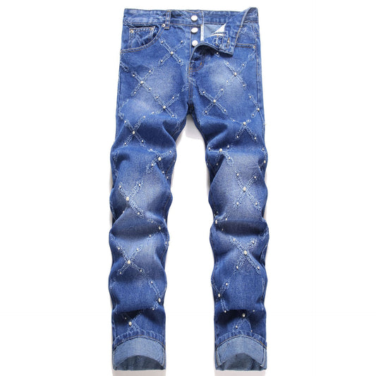 Pantalones Skinny Denim con Bordado de Perlas - Estilo Urbano Trendy - Image 2