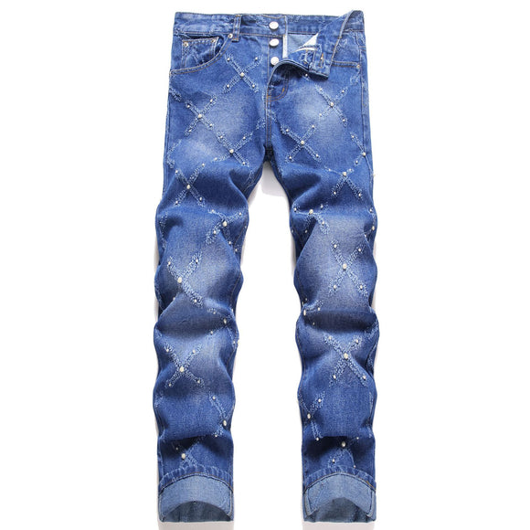 Pantalones Skinny Denim con Bordado de Perlas - Estilo Urbano Trendy