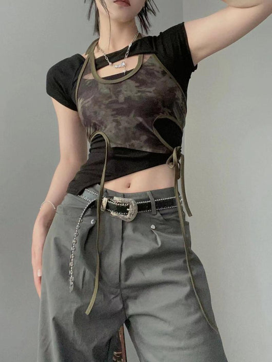 Blusa Retro Hot Girl Estampada Manga Corta con Tirantes - Diseño Verano Chic - Image 10