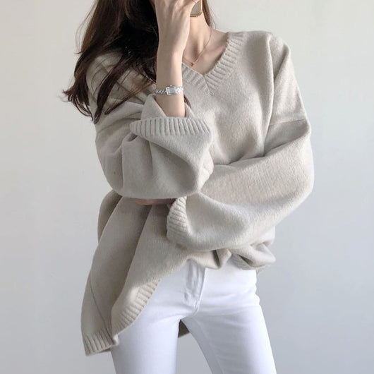 Cardigan Tejido Suelto Cuello en V Color Sólido para Mujer - Image 12