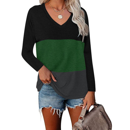 Blusa de Manga Larga con Cuello en V y Diseño Patchwork - Image 4