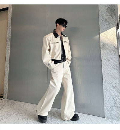 Conjunto Hombre Chamarra de Cuero con Bloques de Color y Pantalón Ancho Casual - Image 17