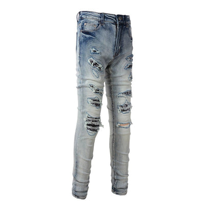 Jeans Slim Fit Elásticos con Parches Estampados en Tonos Claros para Hombre - Image 3