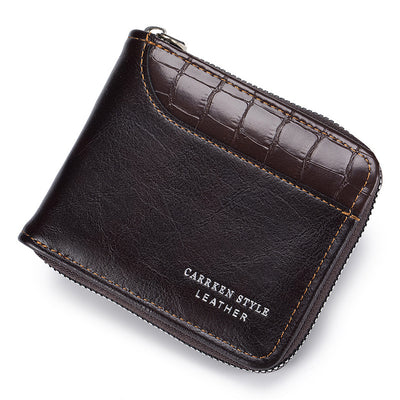 Billetera Hombre Cuero Patrón Piedra Capacidad Grande Tres Pliegues - Image 7