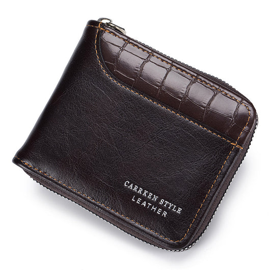 Billetera Hombre Cuero Patrón Piedra Capacidad Grande Tres Pliegues - Image 7