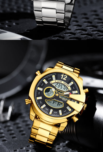 Reloj Deportivo de Acero Inoxidable Dual con Alarma LED Resistente al Agua - Image 16