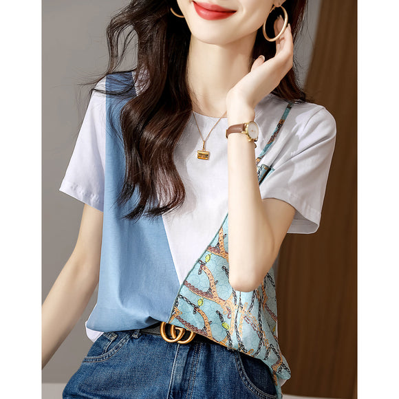 Camiseta Minimalista de Cuello Redondo con Costuras Elegantes