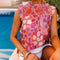 Blusa Sin Mangas con Volantes e Impresión - Diseño Europeo y Americano