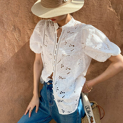 Blusa de Algodón con Bordados para Mujer