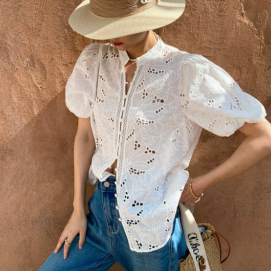 Blusa de Algodón con Bordados para Mujer