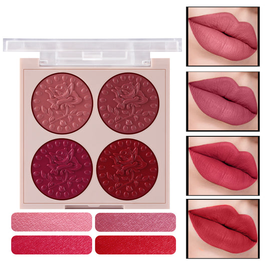 Paleta de Labios MISS ROSE 4 Colores - Brillo Labial Hidratante de Larga Duración