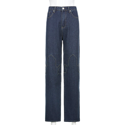 Jeans Casuales Talle Alto con Costuras de Contraste Flame - Image 8