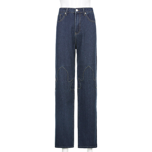 Jeans Casuales Talle Alto con Costuras de Contraste Flame - Image 8