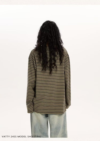 Blusa Casual de Algodón a Rayas con Manga Larga Suelta - Image 11