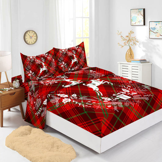 Juego de Sábanas Navideñas Ajustables Rojo - Funda de Colchón Estampada 4 Piezas - Image 9