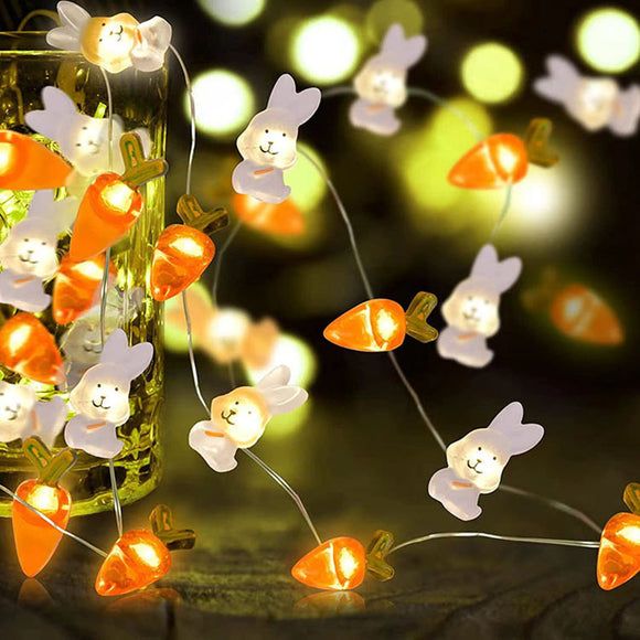 Guirnalda Luminosa Decorativa Forma Zanahoria y Conejo para Pascua