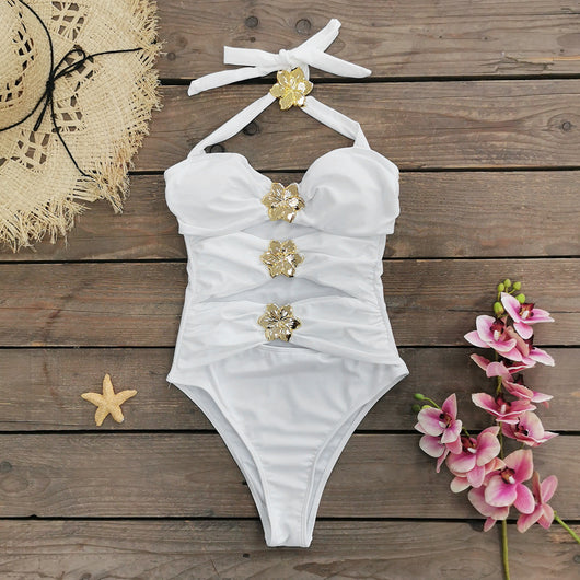 Traje de Baño Enterizo Elegante con Falda y Escote Hueco - Image 8