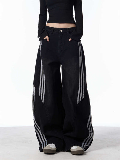 Pantalones Jeans Anchos Efecto Vintage con Costuras a Rayas para Mujer - Image 12