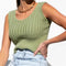 Chaleco Tejido Retro Cuello Redondo Cintura Anudada sin Mangas