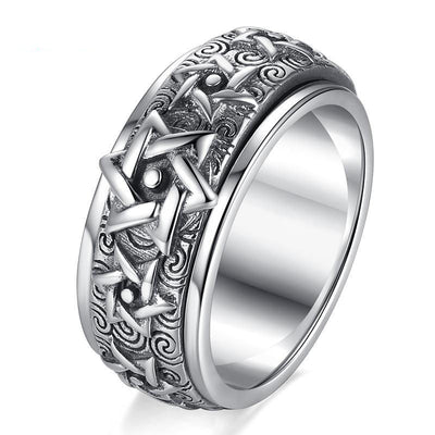 Anillo de Plata S925 Hexagrama Retro Ancho para Hombre - Image 2