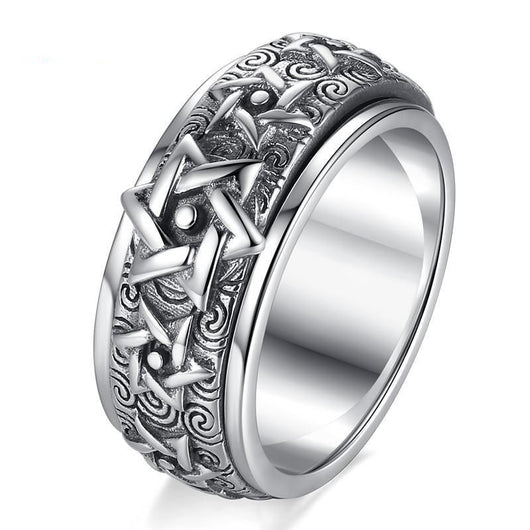 Anillo de Plata S925 Hexagrama Retro Ancho para Hombre - Image 2