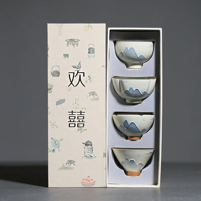 Taza Kung Fu de Porcelana Pintada a Mano - Paisaje Tradicional Gris - Image 11