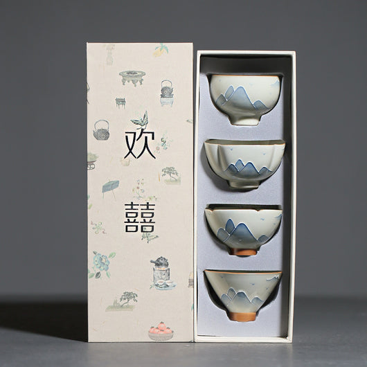 Taza Kung Fu de Porcelana Pintada a Mano - Paisaje Tradicional Gris - Image 11