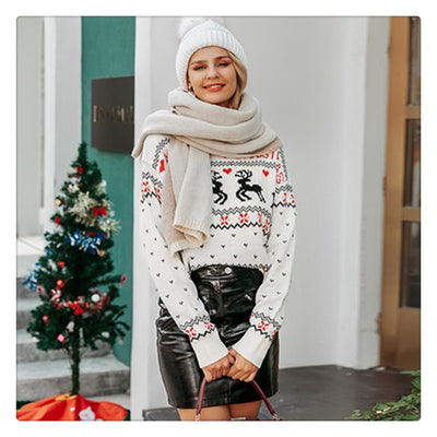 Suéter Navideño con Estampado de Corazón y Alce - Pullover de Punto para Mujer - Image 16