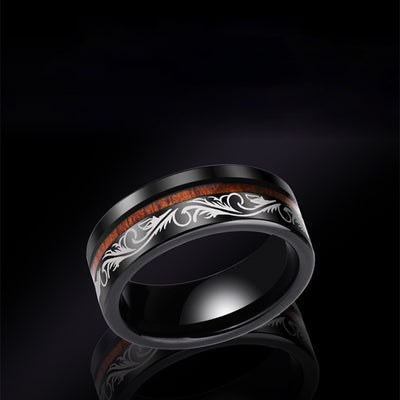 Anillo Tungsteno Vintage Oro con Madera de Acacia para Hombre - Image 8