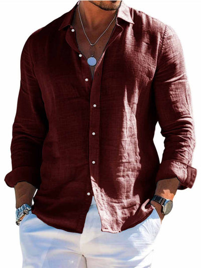 Camisa de Playa Manga Larga con Solapa - Diseño Liso Masculino - Image 18