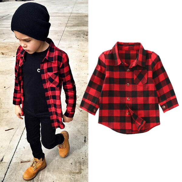 Camisa a Cuadros de Manga Larga para Niños y Niñas