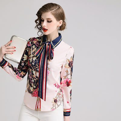 Blusa Moldeadora con Estampado de Flores y Moño - Image 9