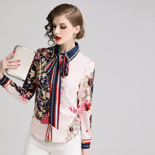 Blusa Moldeadora con Estampado de Flores y Moño - Image 9