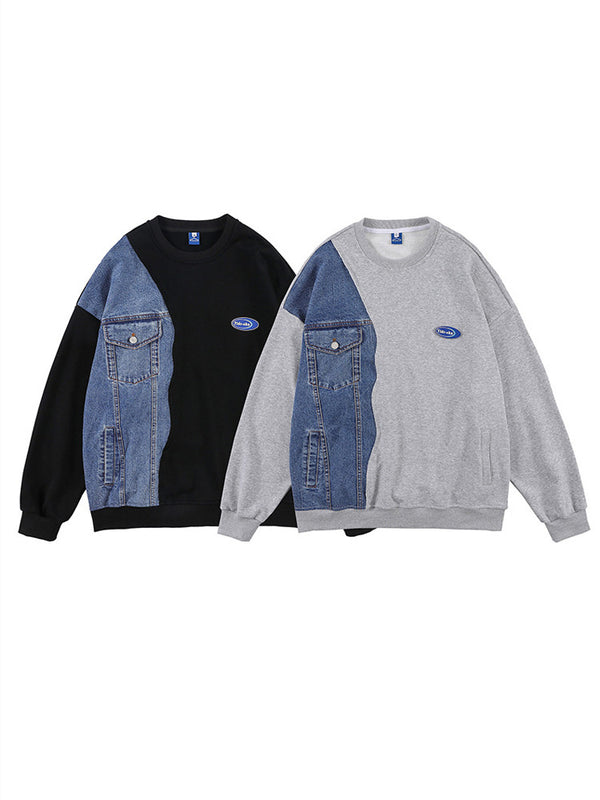 Suéter Casual Holgado con Cuello Redondo y Costuras de Diseño Exclusivo