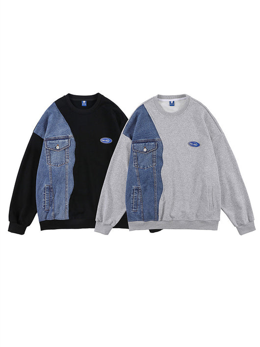 Suéter Casual Holgado con Cuello Redondo y Costuras de Diseño Exclusivo