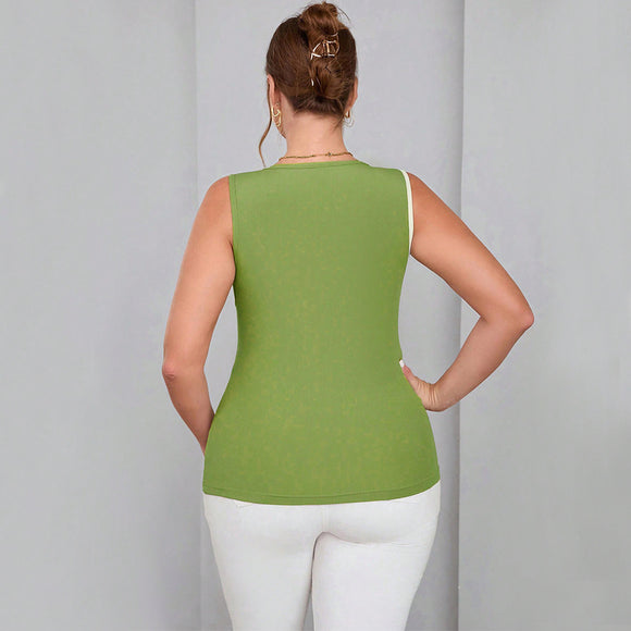 Chaleco Tejido sin Mangas con Bloques de Color para Mujer