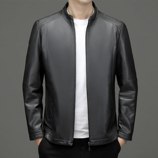 Chaqueta de Cuero Casual Acolchada para Hombre con Forro Polar