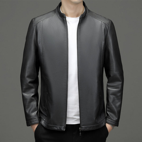 Chaqueta de Cuero Casual Acolchada para Hombre con Forro Polar