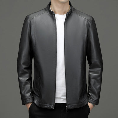 Chaqueta de Cuero Casual Acolchada para Hombre con Forro Polar
