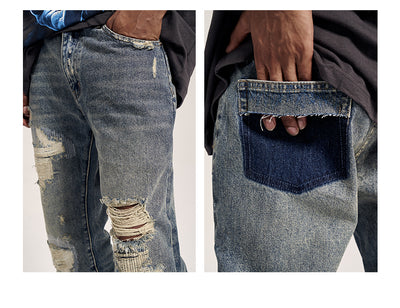 Jeans Rectos Havoc Blue Line Efecto Desgastado para Hombre - Image 14