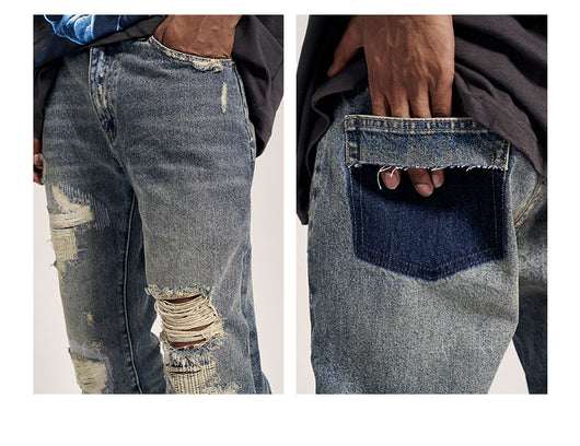 Jeans Rectos Havoc Blue Line Efecto Desgastado para Hombre - Image 14