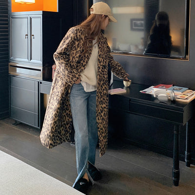 Abrigo Largo de Lana Estampado Leopardo para Invierno Mujer - Image 3