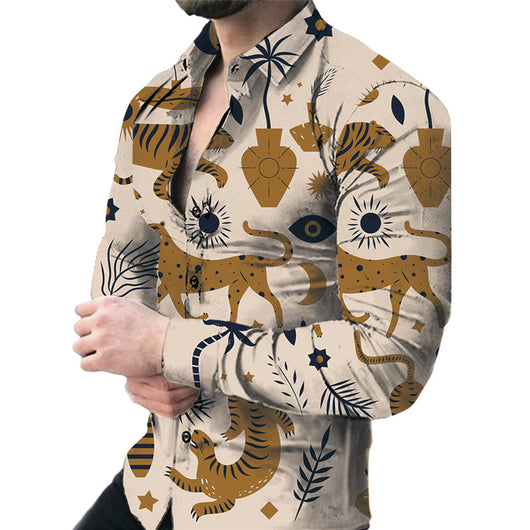 Camisa Casual de Manga Larga con Estampado Floral Grande para Hombre - Image 4