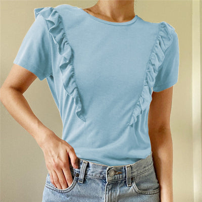 Playera Holgada Cuello Redondo Manga Corta Mujer Color Sólido - Image 13