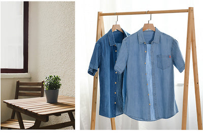 Camisa Denim Manga Corta de Algodón para Hombre - Clásica y Versátil - Image 16