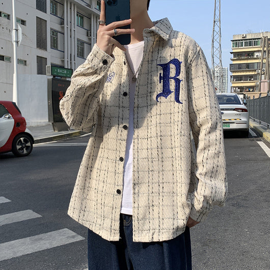 Camisas Manga Larga a Cuadros con Bordado de Letras Primavera para Hombre y Mujer - Image 9