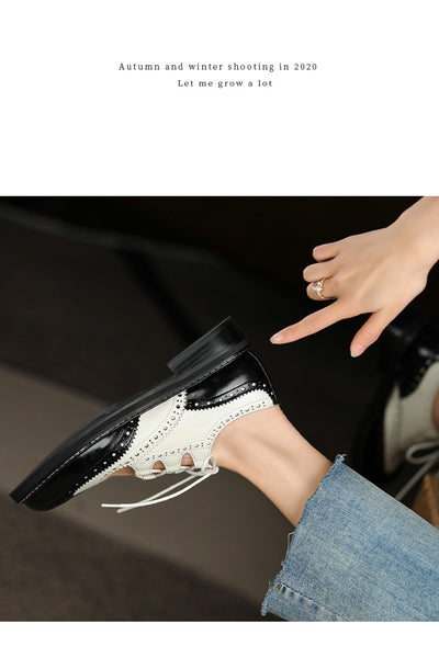 Mocasines Retro Franceses para Mujer con Cordones y Cuero Charolado Tallado - Image 3